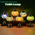Handmade Turkish Mosaic Table Lamp 3-Color Dimming Glass Bedside Lamp with Metal Base - USB Powered Boho Decorative Light for Bedroom Living Room - Bulb Included, Ready to Use