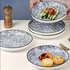 4-Piece Japanese Style Ceramic Plate Set 7 Inch Deep Round Serving Plates Nordic Floral Underglaze Non-Slip Edge for Steak Salad Home Kitchen