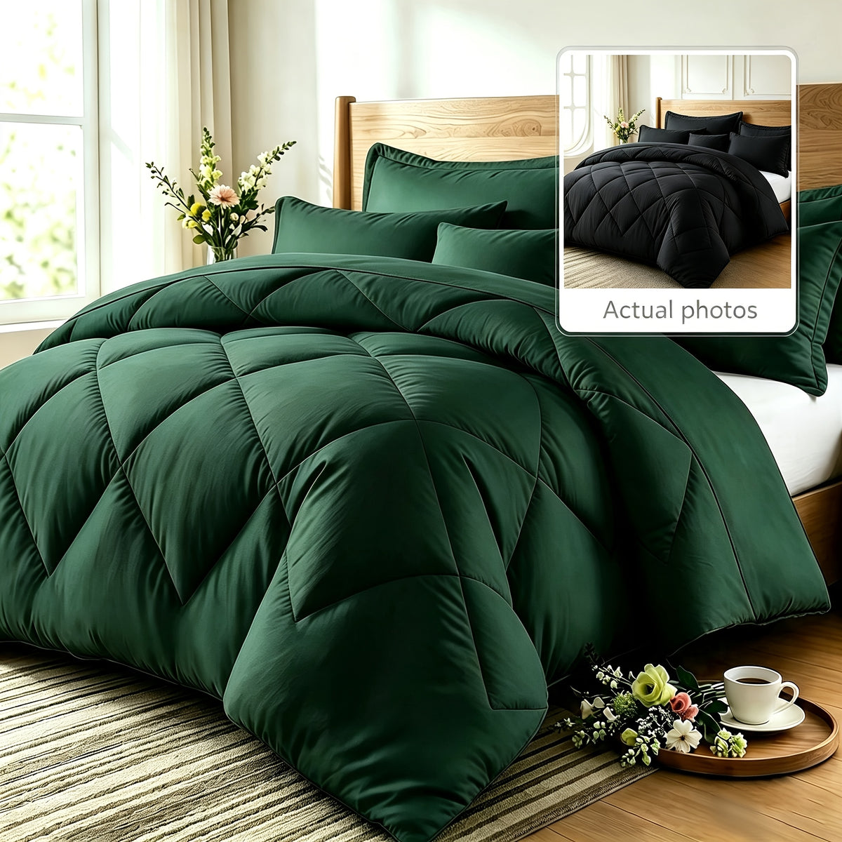 Quilt Set 3 Piece Lightweight Breathable Comforter with Pillowcases - Diamond Pattern Ultra-Fine Fiber Soft Bedding Set 42 Colors Twin Queen King Pinch Pleat