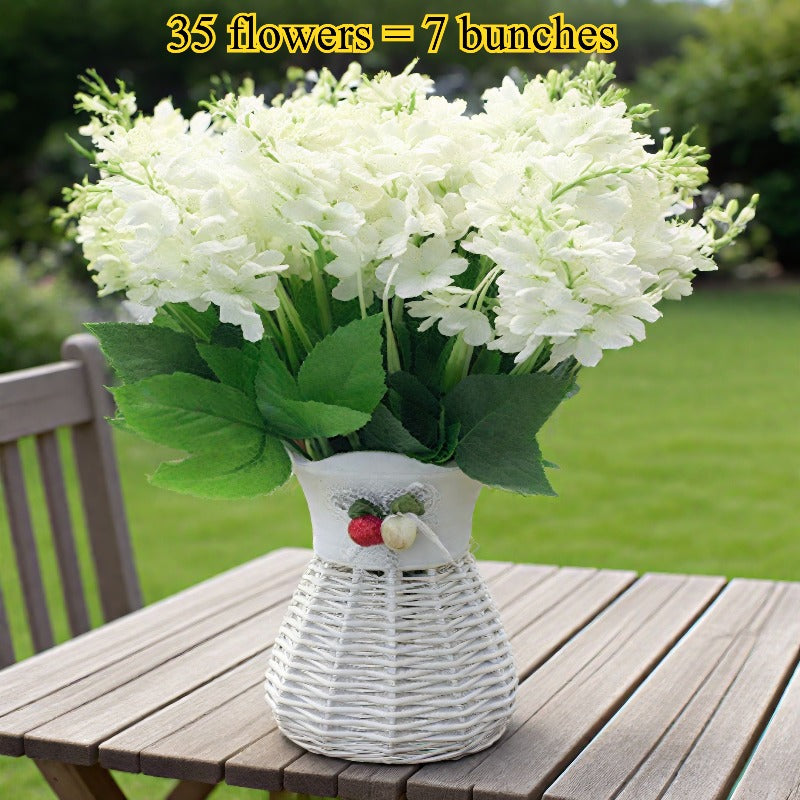 White Hyacinth Artificial Flower Bouquet 35pcs – Realistic Fade-Resistant Faux Flowers for Indoor & Outdoor Weddings, Gardens, Offices & Home Decor, Maintenance-Free Plastic Floral Arrangement, No Container