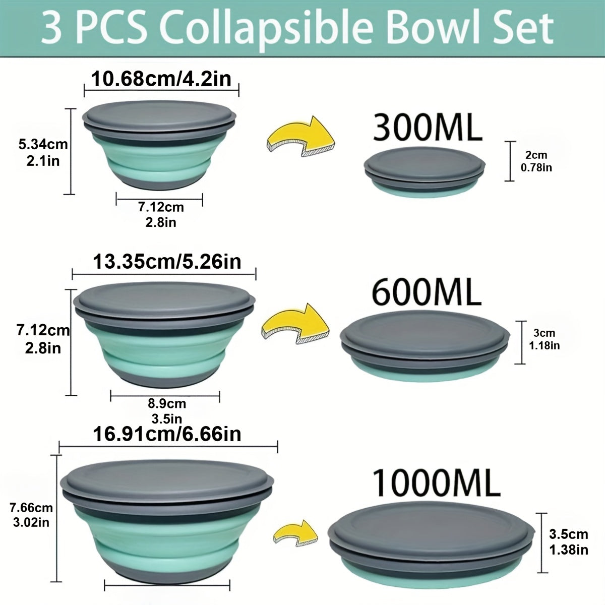 3-Pack Foldable Silicone Camping Bowls with Lids - Collapsible Stackable Food Containers with Storage Bag for Camping Hiking Salads Lunches, Rust-Proof PP, Pink Blue