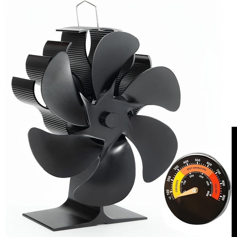 Wood Stove Fan Heat Powered Non-Electric Fireplace Fan for Wood Burning Stoves Pellet Stoves Log Burners with Thermometer – 4 to 7 Blade Options