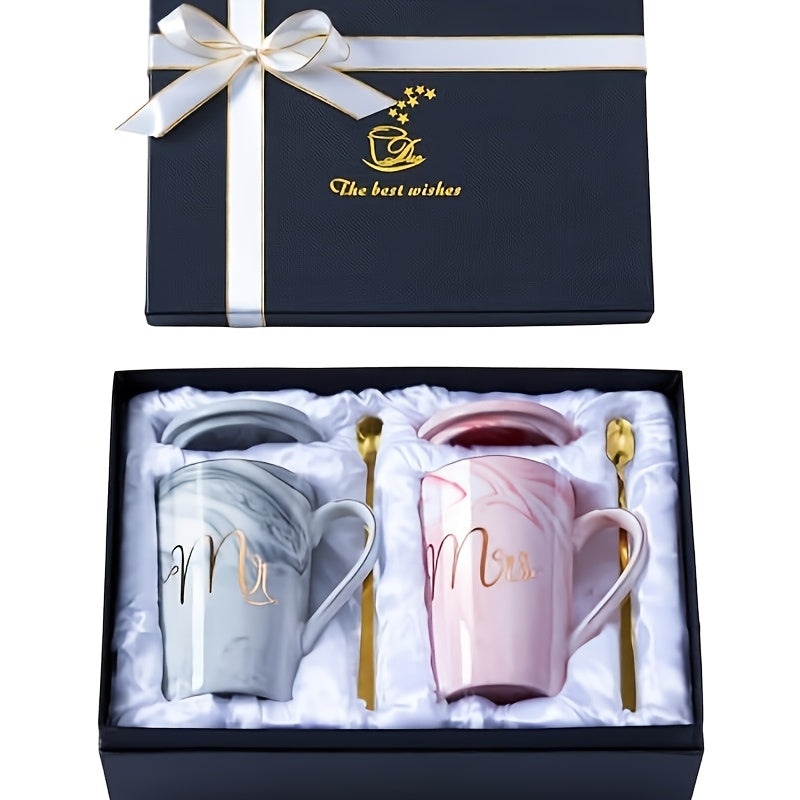 Mr and Mrs Mugs Couples Wedding Gift – 14oz Ceramic Marble Cups for Bride & Groom – Bridal Shower, Engagement, Anniversary & Newlywed Gift Set