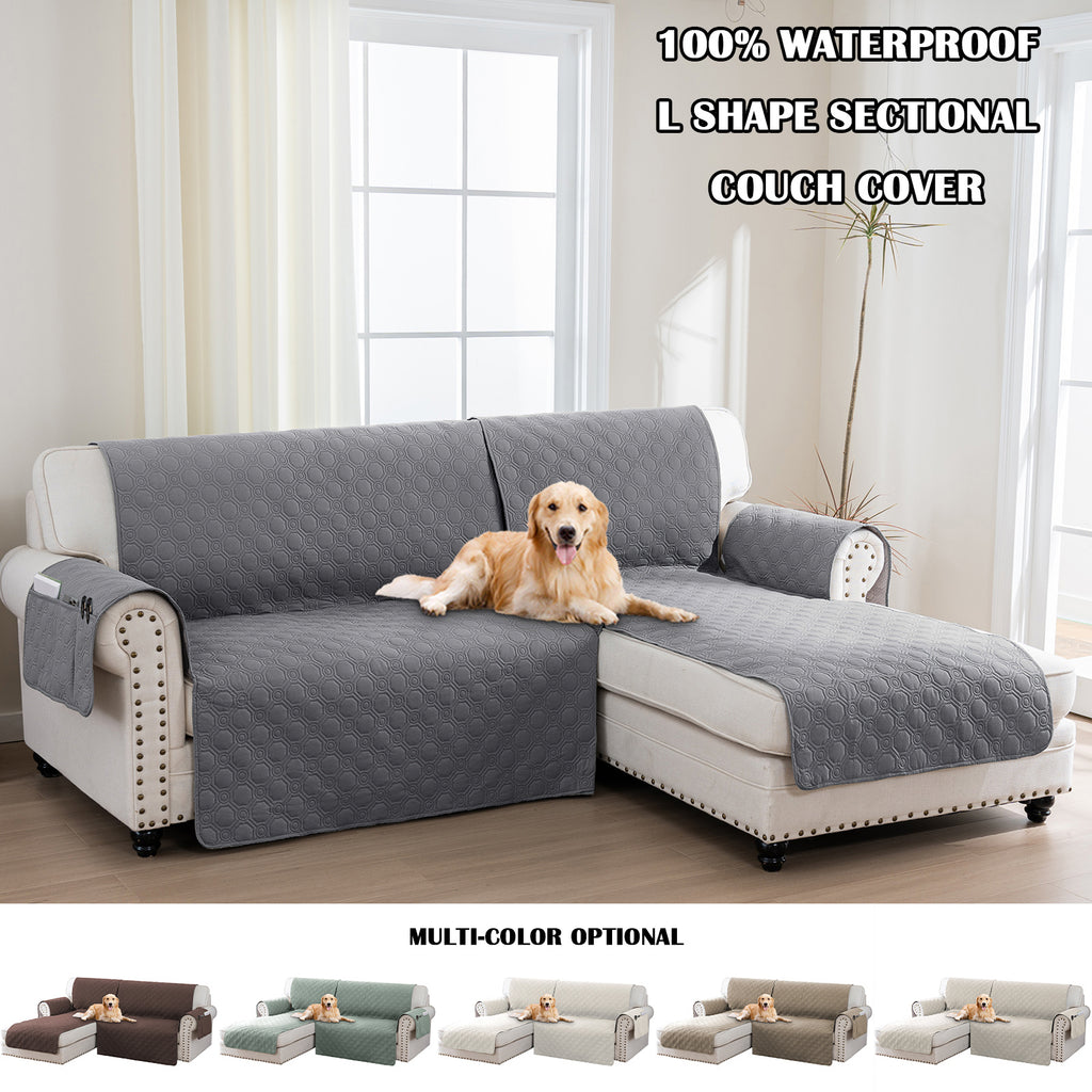 L-Shaped Sectional Sofa Cover 100% Liquid-Resistant Couch Slipcover with Non-Slip Straps for Dogs Cats Pets Left Right Chaise
