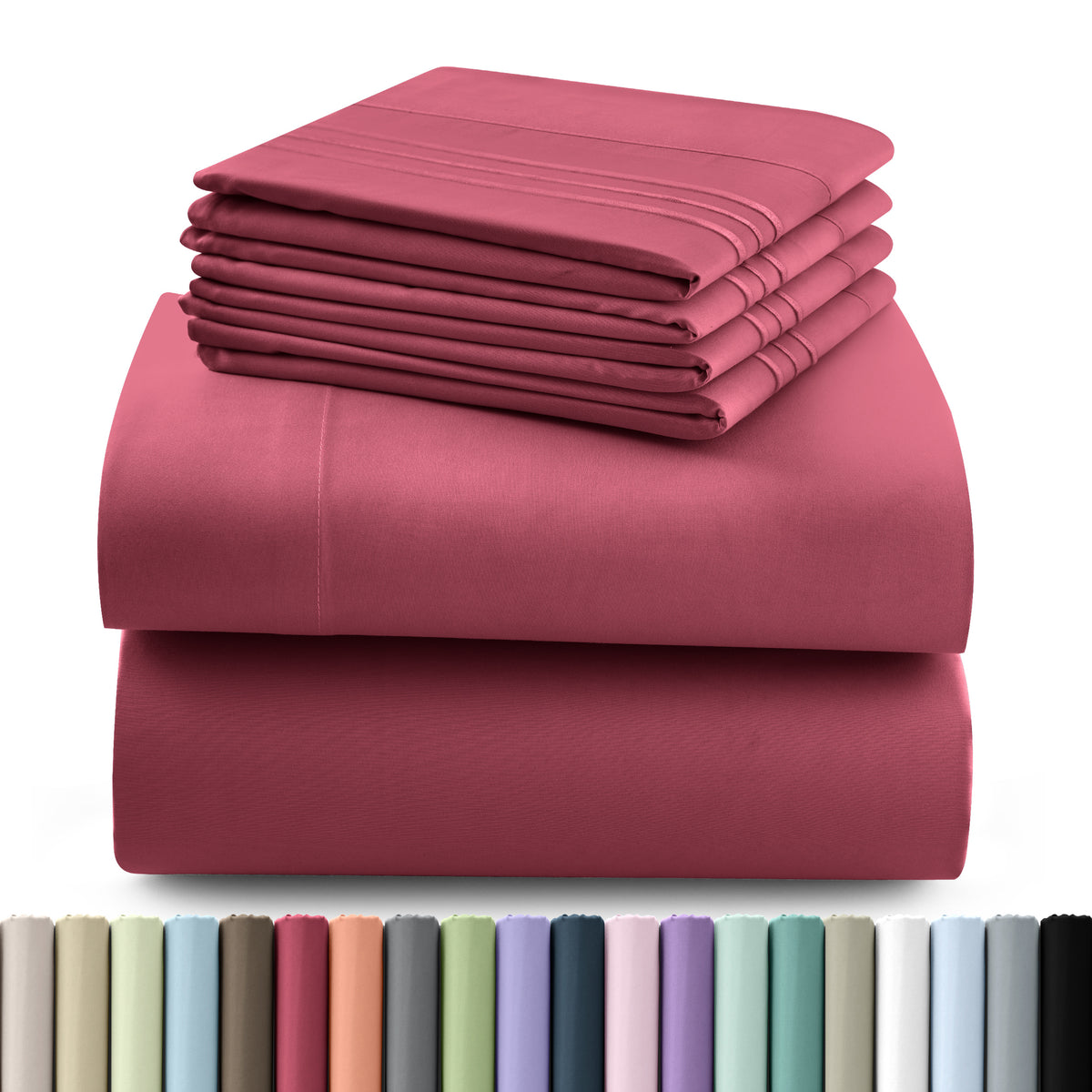 Hannah Bedding Sheet Set 6pcs Brushed Polyester 16" Deep Pocket – Embroidered Pillowcases Hotel Luxury Soft Bed Sheets for Twin Full Queen King Cal King, 24 Colors