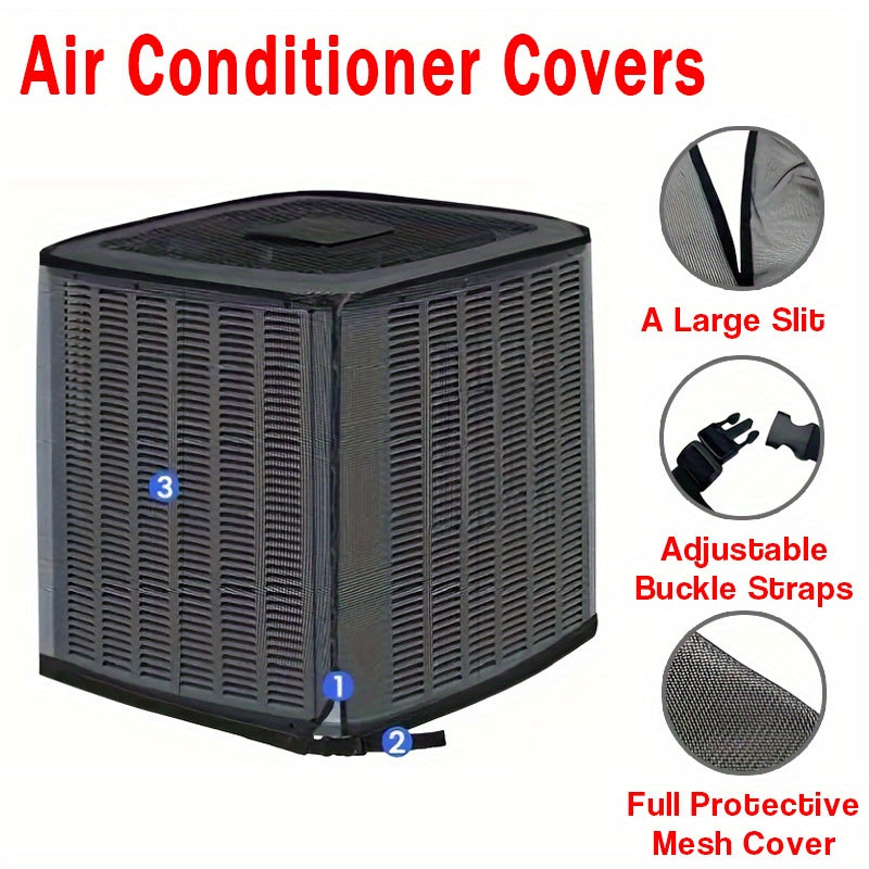 AC Cover Outdoor Heavy Duty Central Air Conditioner Unit Cover Breathable Mesh Adjustable Buckle Straps Debris Bug Leaf Rain Snow UV Protection Residential Commercial XS S M L
