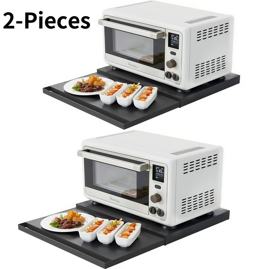 Adjustable Metal Pull-Out Rack Organizer for Microwave - Countertop Shelf for Air Fryer, Oven and Rice Cooker with Hanging Shelf and Drawer Storage - Space-Saving Coffee Station Kitchen Appliance Stand