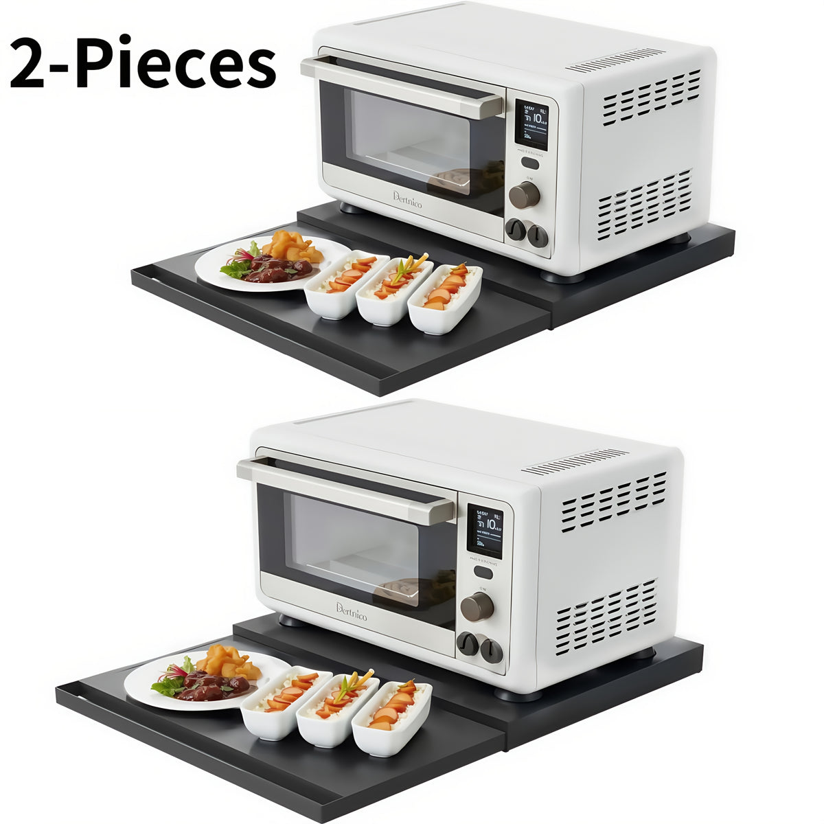 Adjustable Metal Pull-Out Rack Organizer for Microwave - Countertop Shelf for Air Fryer, Oven and Rice Cooker with Hanging Shelf and Drawer Storage - Space-Saving Coffee Station Kitchen Appliance Stand