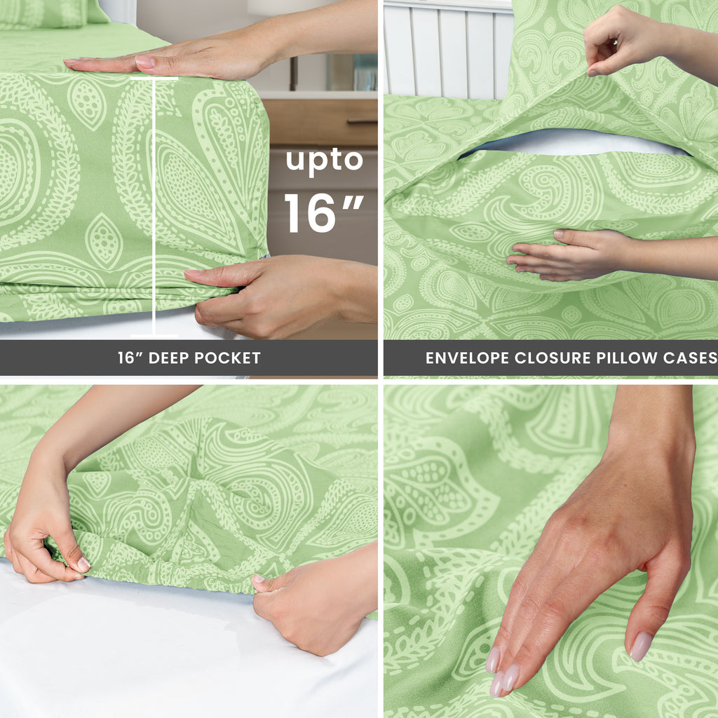 Paisley Bed Sheet Sets Queen King Twin Full Cal King – Soft Brushed Microfiber Deep Pocket Fitted Sheet & Pillowcases, Wrinkle Free