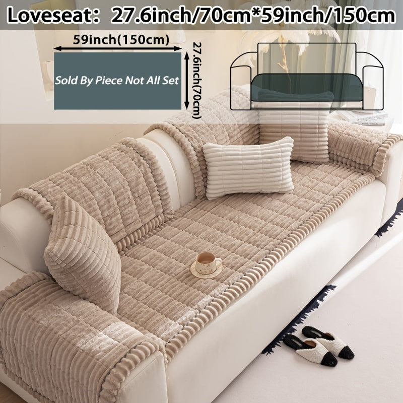 Boho Plush Sofa Cover with Ruffled Edges – Thick Warm Pet-Friendly Couch Protector, Bohemian Style Home Decoration Slipcover for Living Room Sofa Couch Furniture