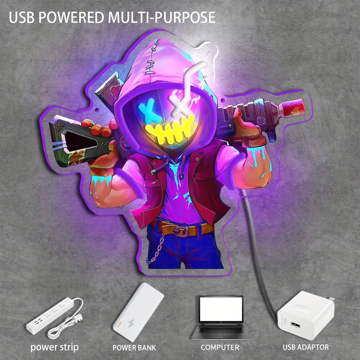 Neon Marksman LED Wall Art Sign UV Printed USB Powered – Glowing Gun Wall Decor for Game Room, Bar, Man Cave & Bedroom – Colorful or Yellow