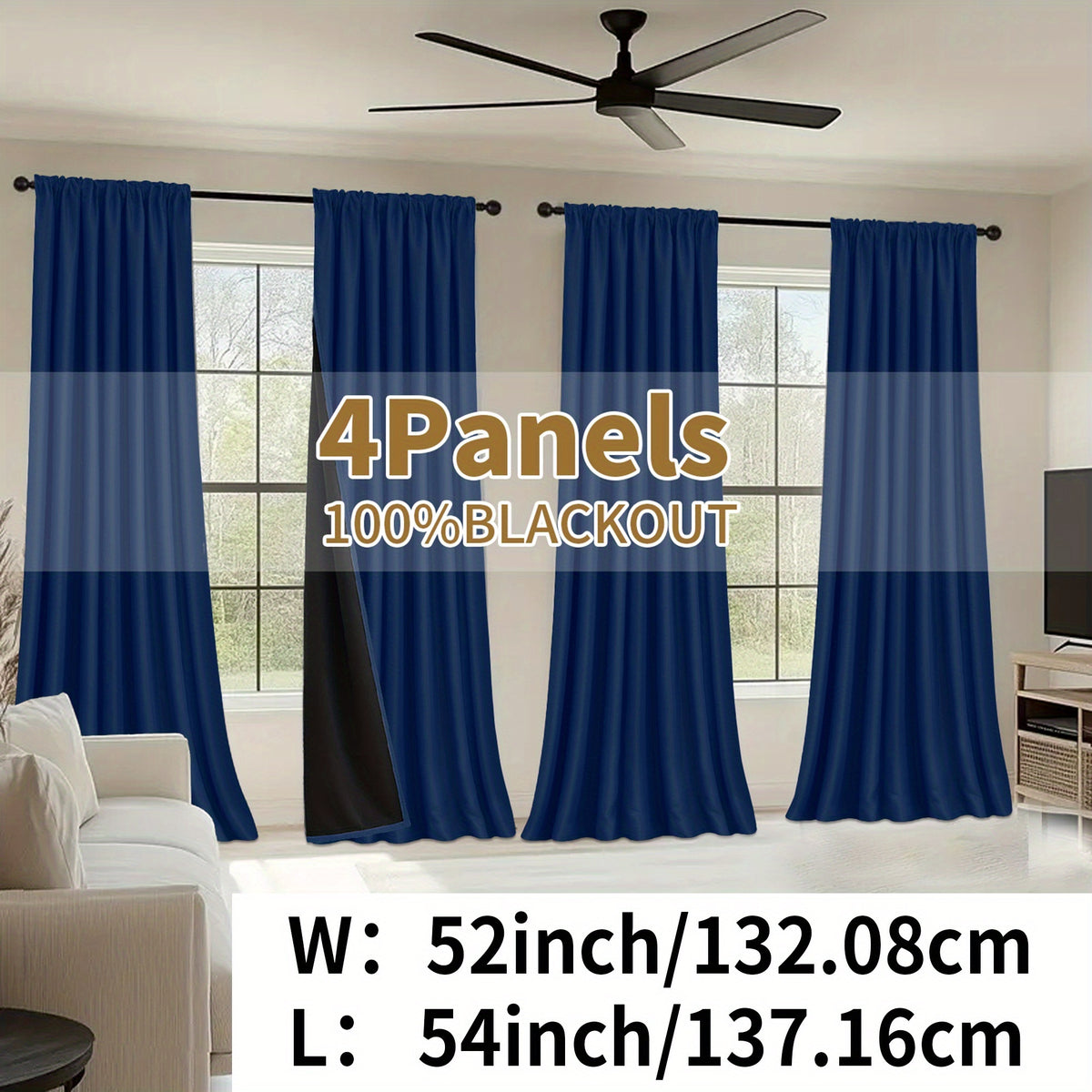 Blackout Curtains Rod Pocket 4 Panels - Thermal Insulated Room Darkening Noise Reducing Matte Drapes for Bedroom Living Room Office, 9 Colors 11 Sizes