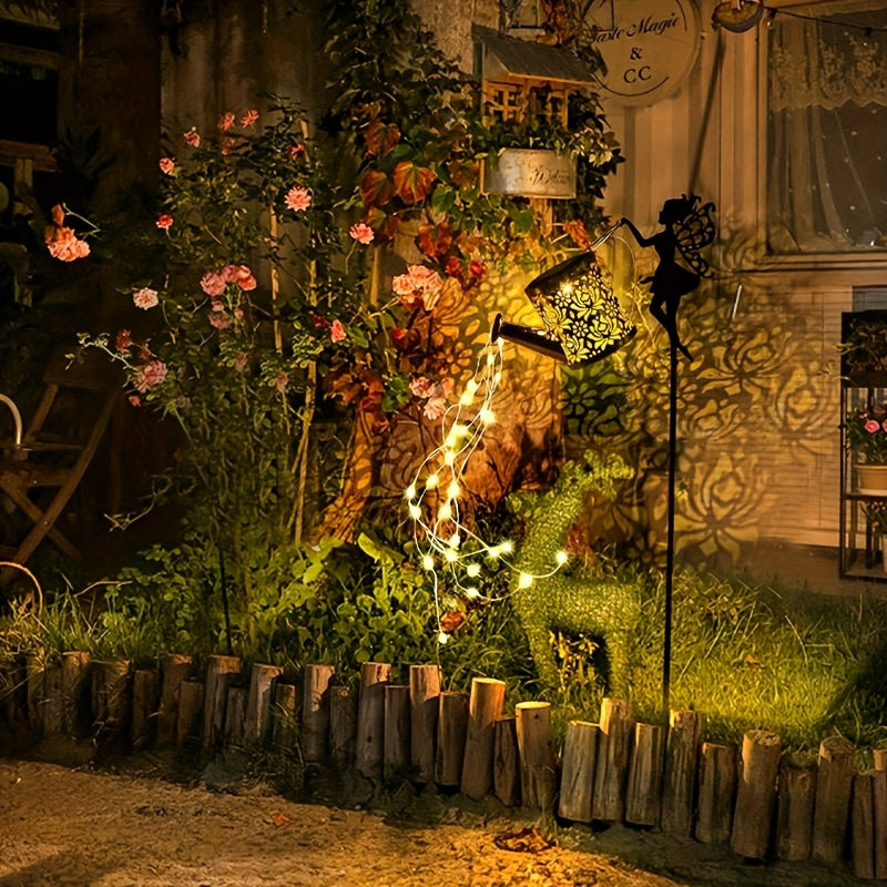 Solar Fairy Watering Can Light with String Lights – Vintage Metal Outdoor Garden Lamp, 600mAh Battery, Auto Dusk-to-Dawn, Portable Pathway & Patio Decor Light for Lawn & Garden, White or Colorful