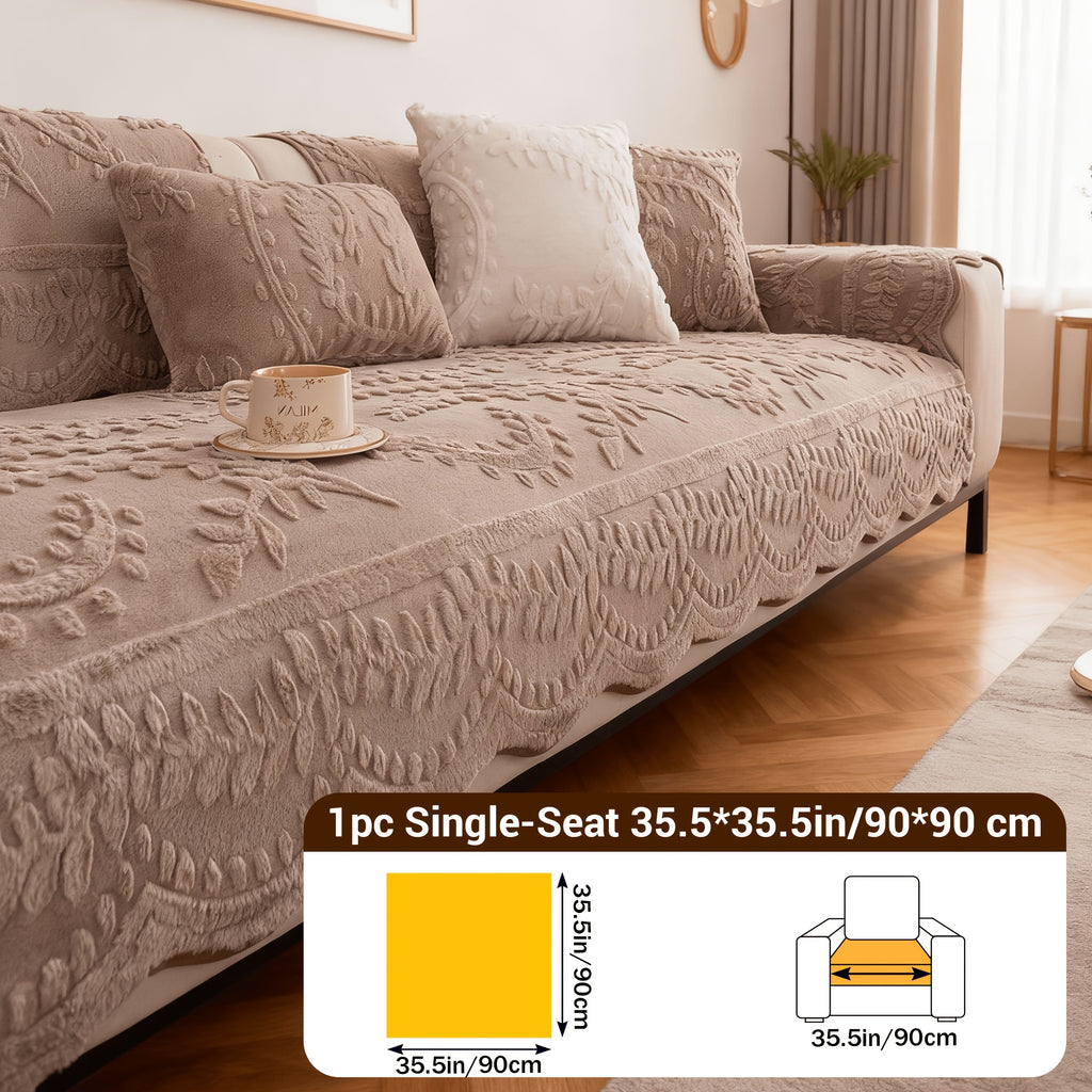 Thick Faux Rabbit Plush Sofa Cover – Soft Non-Slip Washable Pet-Friendly Furniture Protector for Living Room, Bedroom & Office – 4 Colors, Armrest to 4-Seat