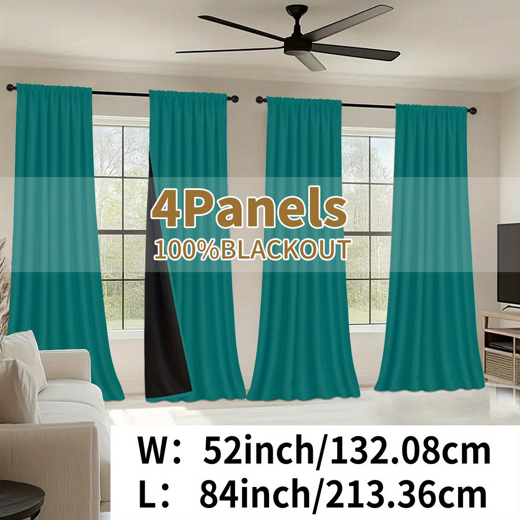 Blackout Curtains Rod Pocket 4 Panels - Thermal Insulated Room Darkening Noise Reducing Matte Drapes for Bedroom Living Room Office, 9 Colors 11 Sizes