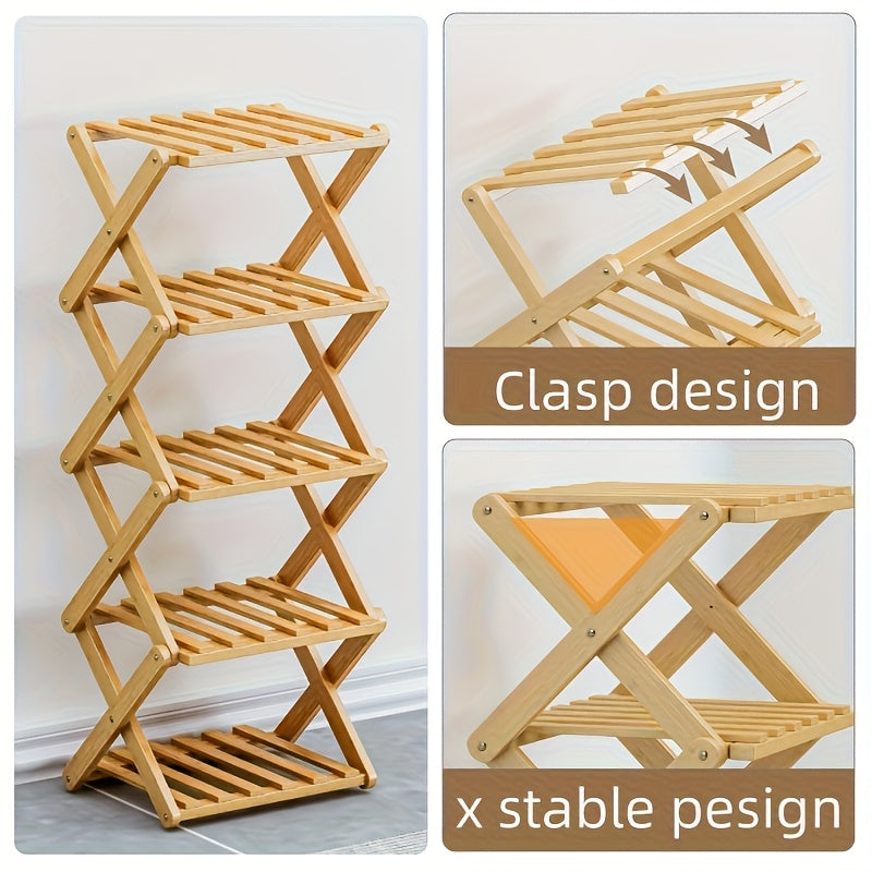 Foldable Bamboo Shoe Rack – No Installation Space-Saving 2-Layer Shoe Shelf for Bedroom Living Room Hallway Wardrobe, Strong Storage, Natural