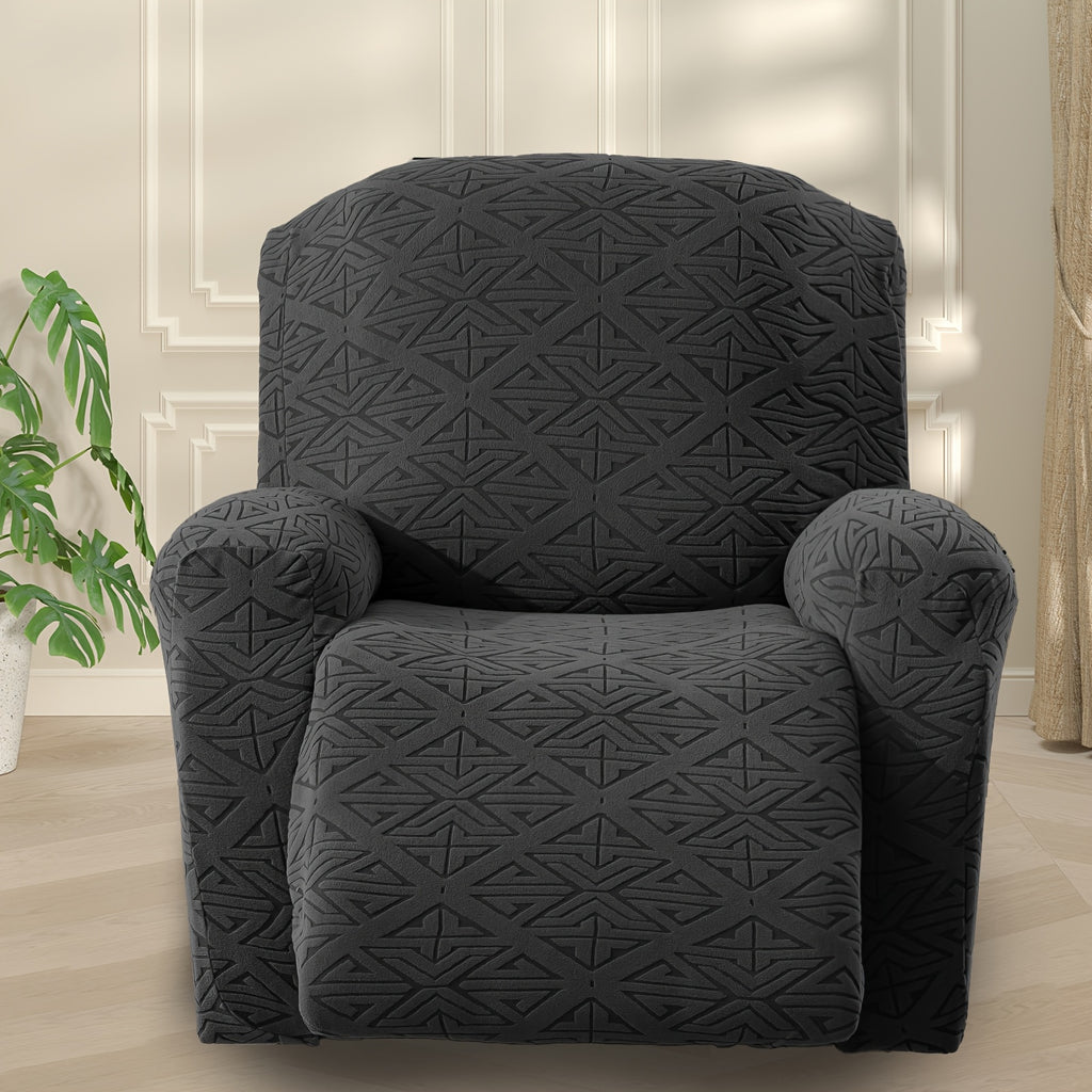Stretch Recliner Chair Covers 4-Piece Set Non-Slip Elastic Bottom Slipcovers for Reclining Chair – 92% Polyester Polar Fleece Furniture Protector for Living Room Pet Scratch Stain Protection