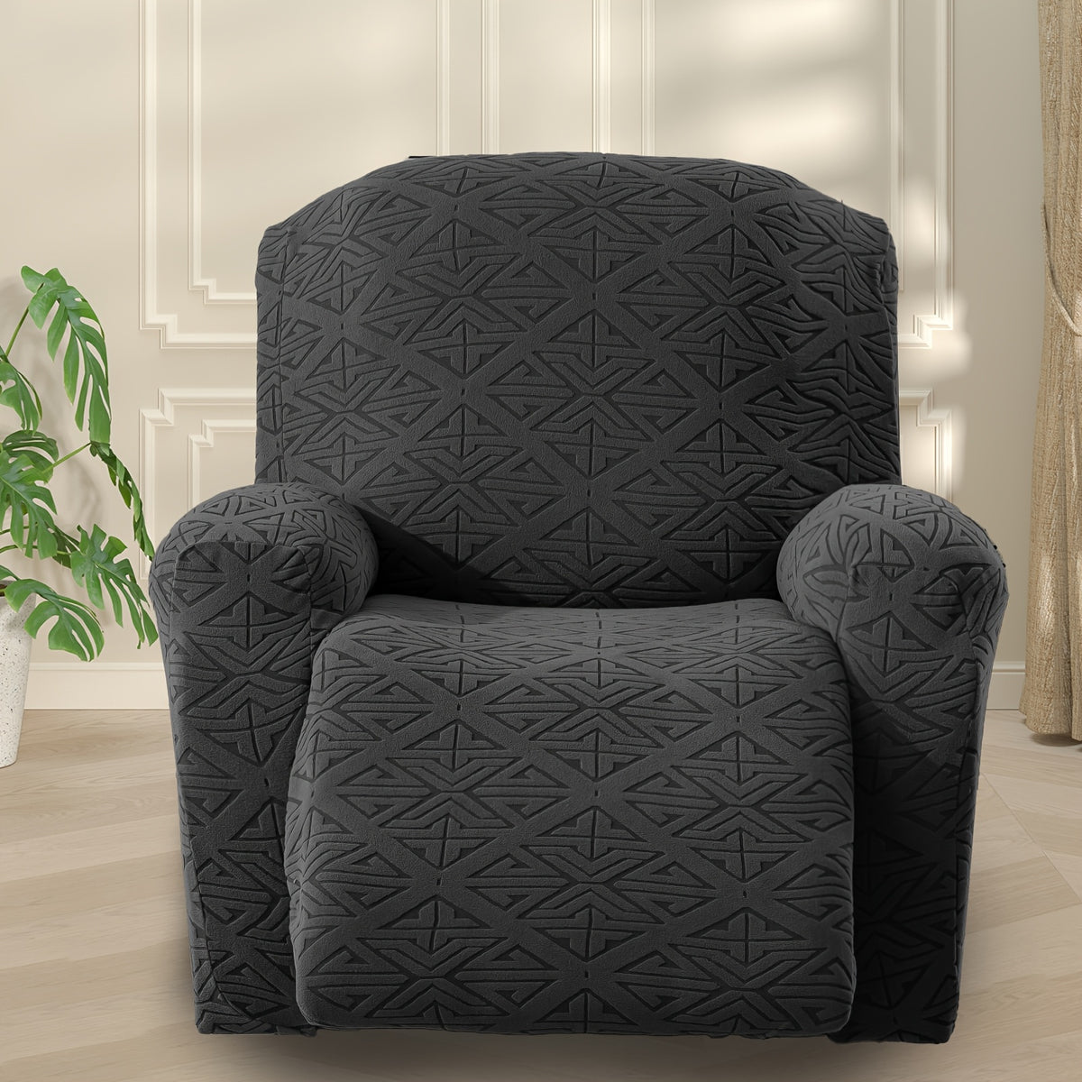 Stretch Recliner Chair Covers 4-Piece Set Non-Slip Elastic Bottom Slipcovers for Reclining Chair – 92% Polyester Polar Fleece Furniture Protector for Living Room Pet Scratch Stain Protection