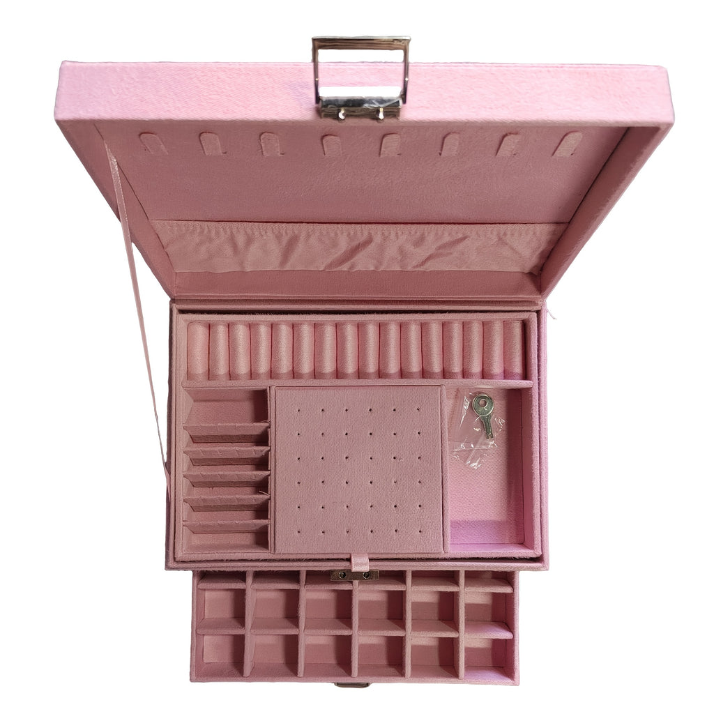 Luxury Velvet Jewelry Organizer Box with Drawers – Large Capacity High-End Jewelry Storage Case for Earrings, Rings, Necklaces & Bracelets, Travel Jewelry Box