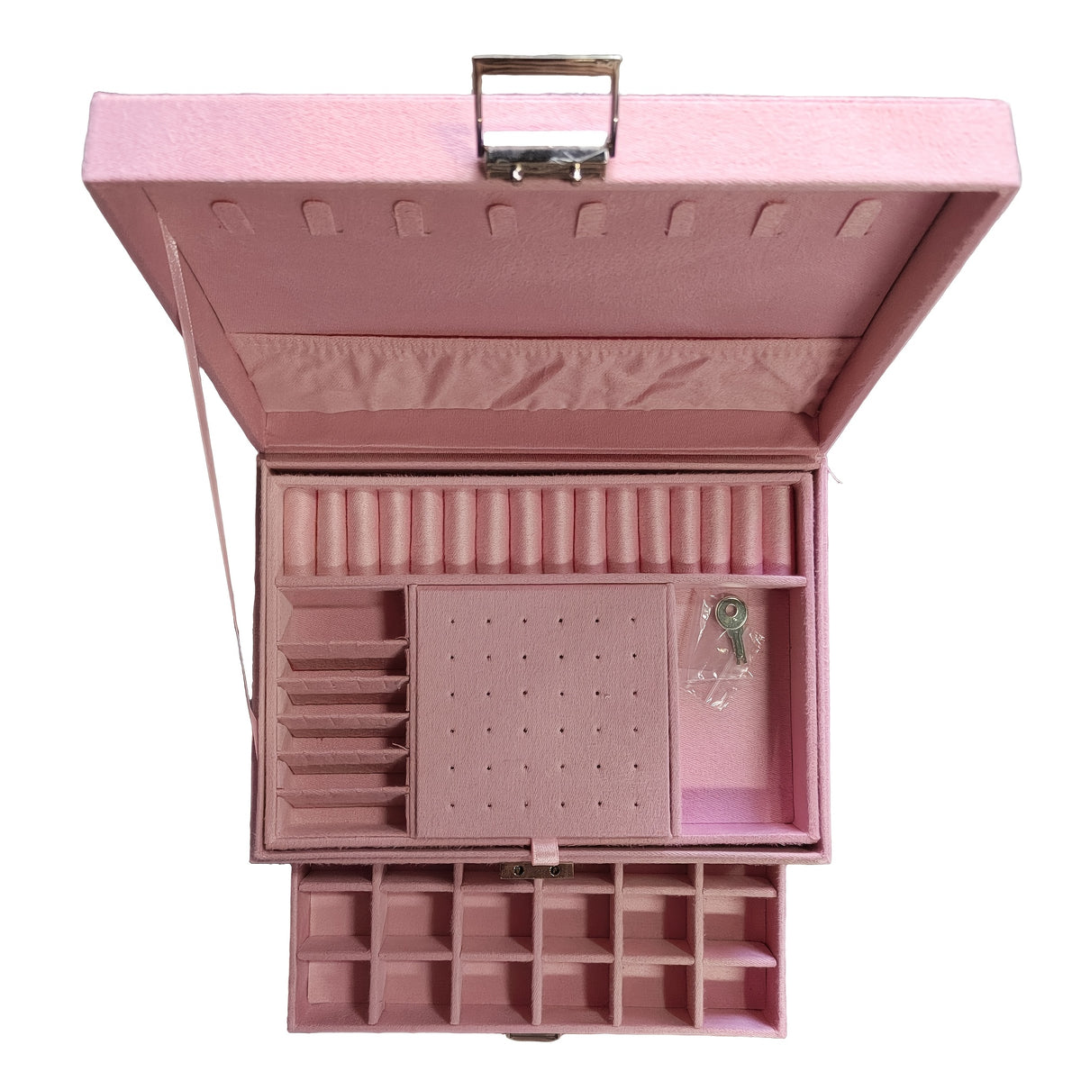 Luxury Velvet Jewelry Organizer Box with Drawers – Large Capacity High-End Jewelry Storage Case for Earrings, Rings, Necklaces & Bracelets, Travel Jewelry Box
