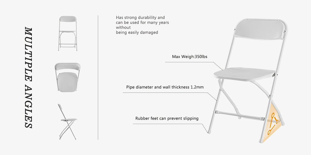 Stackable Folding Dining Chairs 350 Lbs Capacity Steel Frame for Kitchen Dining Room Catering & Outdoor Parties – Space-Saving Plastic Chairs