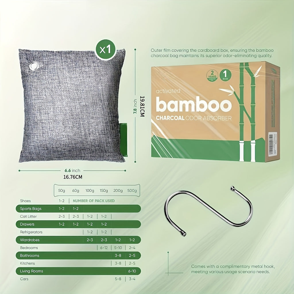 Bamboo Charcoal Odor Absorber Bags, Activated Charcoal Air Purifying Odor Eliminator for Home Car Closet Pet & Smoke Room, Natural Unscented Deodorizer, 6-Grid or 10-Pack