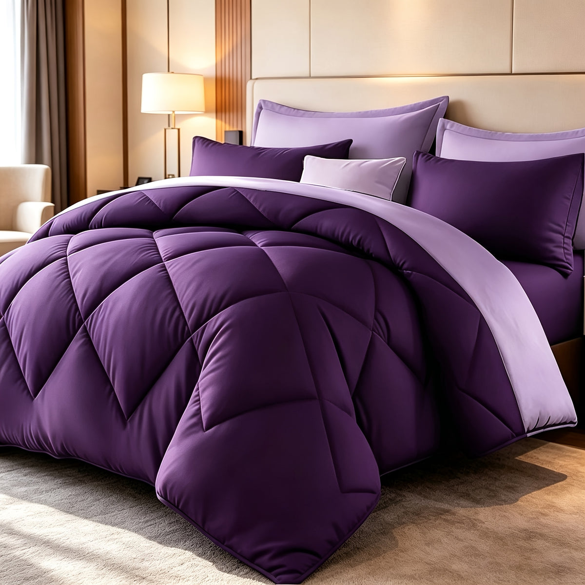 Diamond Pattern Quilt Bedding Set with Pillowcases 2/3 Piece – Soft Breathable Lightweight Comforter Twin Queen King 30+ Colors