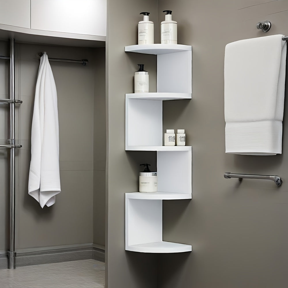 Wall-Mounted 5-Tier Corner Storage Shelf Floating Rack for Living Room, Bedroom, Kitchen, Bathroom & Office, Space-Saving Decorative Corner Organizer in Black or White, Easy Install