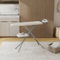 Full-Size Foldable Ironing Board Height-Adjustable – Heavy-Duty Steel Legs, 4-Layer Padding, Iron Rest, Cord Holder & Storage Rack for Laundry Room, Living Room & Dorm | Beige & Gray