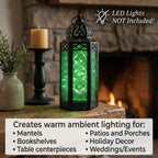 Moroccan Candle Lantern Holder Medium 10.5 Inch – Handcrafted Glass Iron Metal Lantern with Embossed Floral Panels, 17 Colors, Indoor Outdoor Use for Ramadan, Wedding, Patio, Diwali & Home Decor