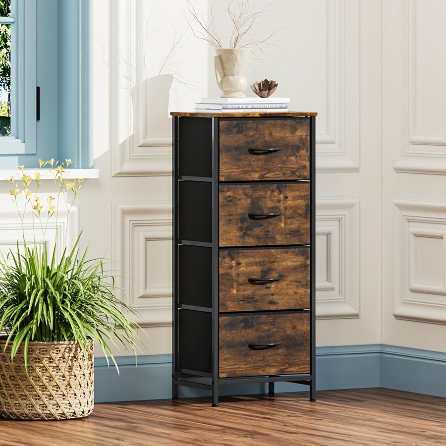 Fabric Storage Chest of 8 Drawers – 4 Independent Sections, Sturdy Metal Frame & Wood Tabletop, Bedroom Dresser for Closet, Living Room & Entryway | White & Brown