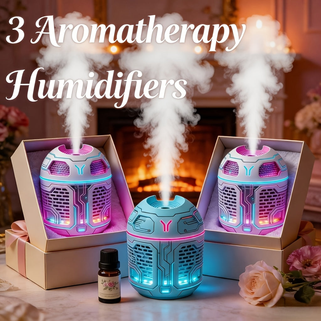 Mini Diffuser Set 3pcs Aromatherapy Humidifier Odor Eliminator Cool Mist for Car Bedroom Dorm No Filter Low Voltage Gift for Women