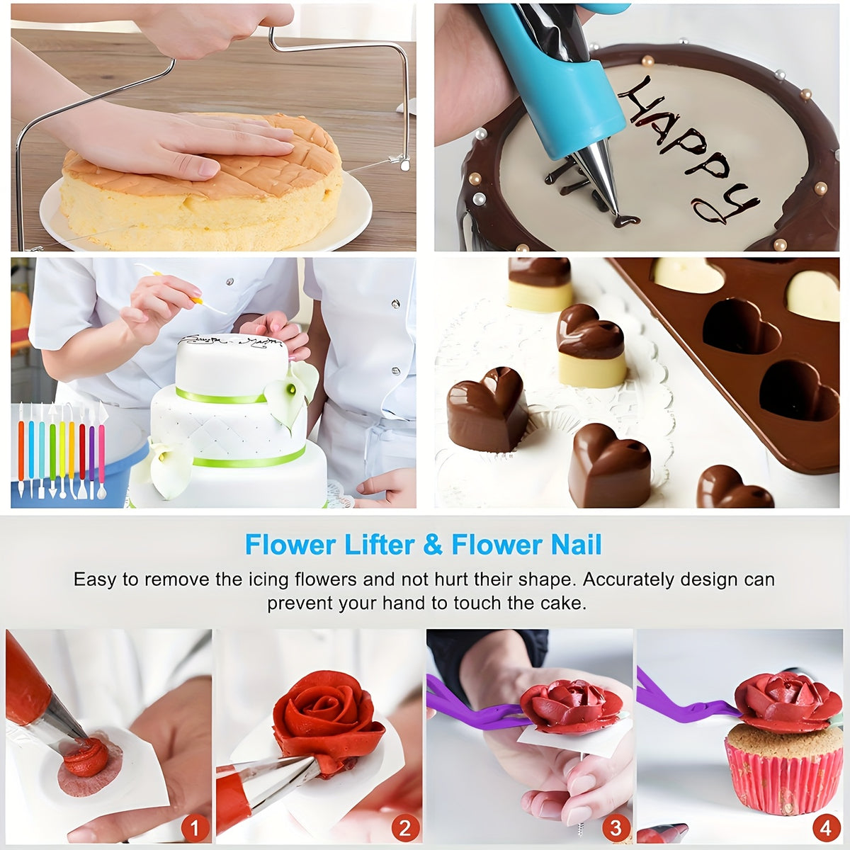 492-Piece Pro Cake Decorating Set - Complete Baking Kit with Cake Turntable, 58 Piping Tips, Reusable Piping Bags, Spatulas, Molds & More - Professional Quality for Home Bakers & Decorators