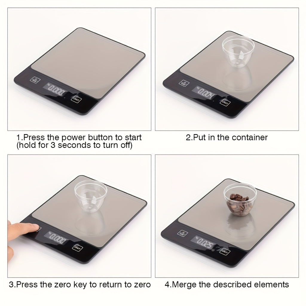 Digital Kitchen Scale 10kg/22lb – Precise 0.1g Accuracy, Stainless Steel, Tare Function for Baking & Cooking