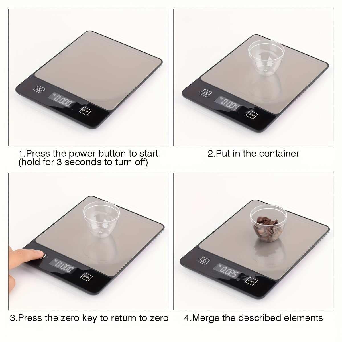 Digital Kitchen Scale 10kg/22lb – Precise 0.1g Accuracy, Stainless Steel, Tare Function for Baking & Cooking