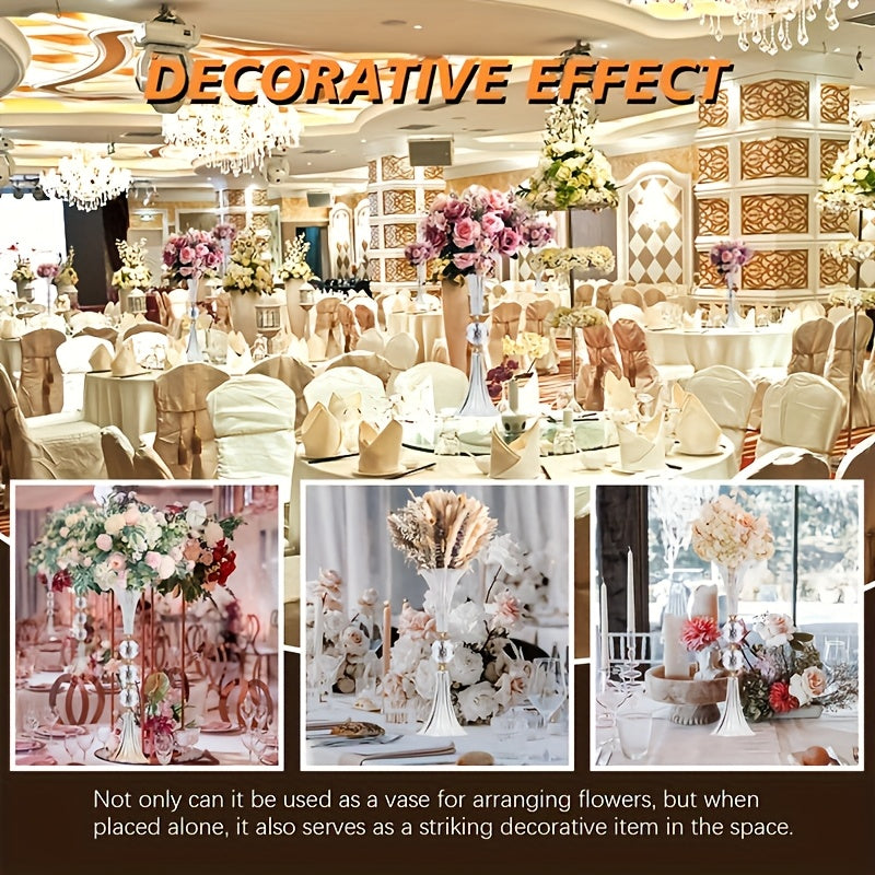 Crystal Acrylic Floor Vase Set of 2, Tall 24.8-Inch Ribbed Texture with Gold Accent – Transparent Flower Rack for Wedding Centerpiece, Bridal Shower, Bohemian & Home Table Decor