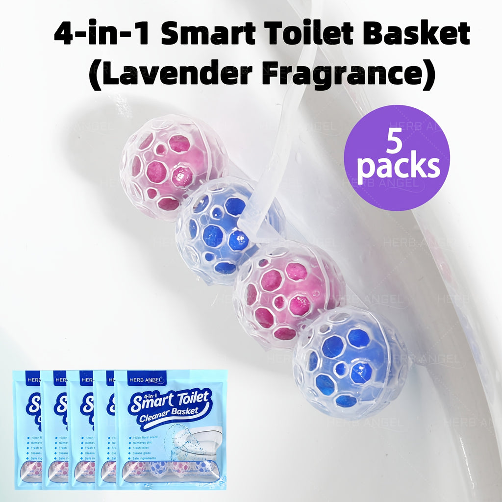 4-in-1 Toilet Cleaner Hanging Basket 5 Pack 65g – 200+ Flushes, Deodorizes & Removes Yellow Stains, Non-Corrosive Tablets for Smart, Hanging & No-Tank Toilets, 4 Fresh Scents: Ocean, Lemon, Lavender, Floral