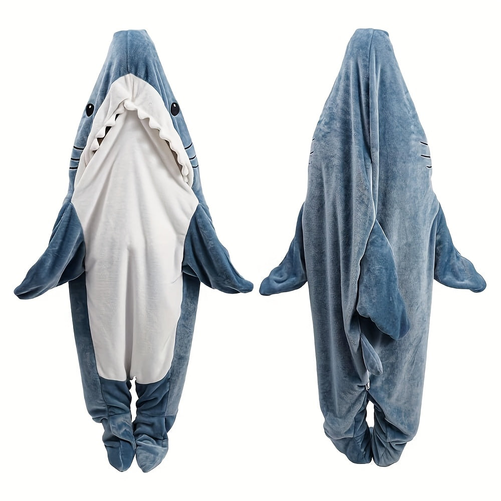 Shark Blanket Onesie Wearable Flannel Sleeping Bag with Hood - Cozy Shark Costume Blanket for Halloween, Shark Week & Parties, Machine Washable Funny Wearable Blanket