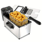 1700W Large Electric Deep Fryer with Time & Temperature Control Stainless Steel View Window Lid Frying Basket 101oz & 1.32 Gallon