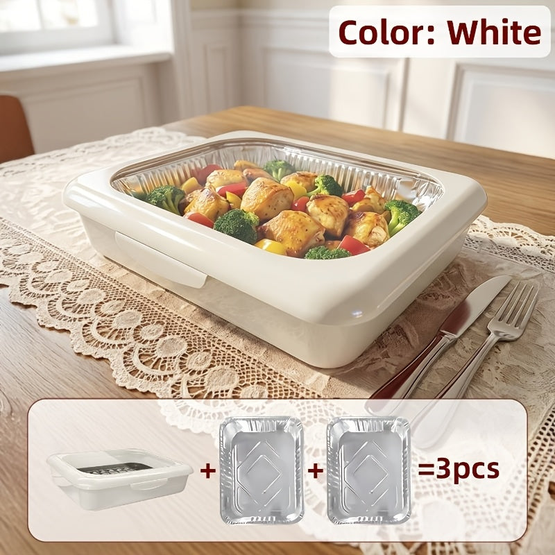 Reusable Food Storage Tray Set 4PCS 2-in-1 Plastic Serving Tray with Foil Trays – Holiday Party Containers for Christmas, Thanksgiving, BBQ & Outdoor Gatherings, White, Red & Black