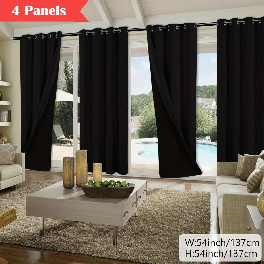 100% Blackout Curtains 4-Panel – Coated Lining Grommet Top for Total Darkness, Privacy Drapes for Bedroom Living Room Kitchen Bathroom, 8 Colors 9 Sizes