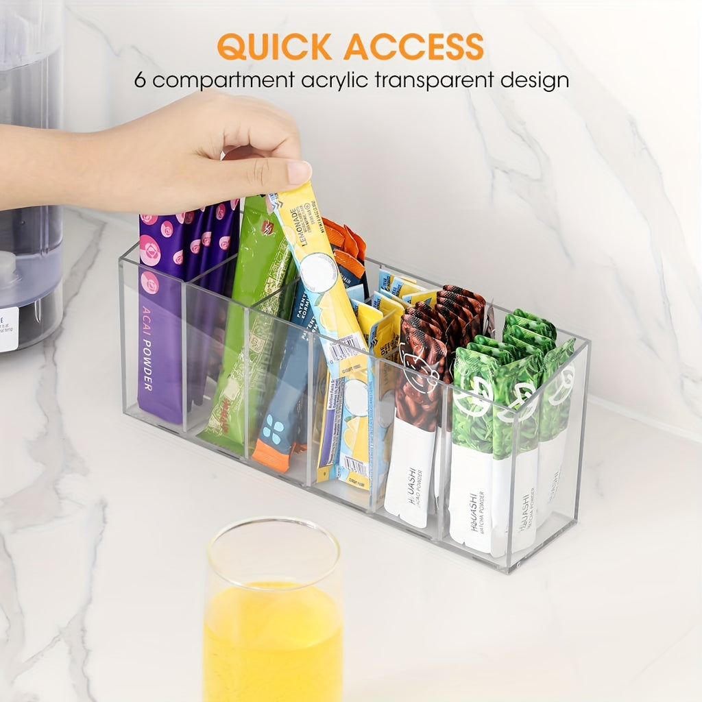 Clear Drink Packet Organizer with Removable Sections & Adjustable Dividers – Transparent Space-Saving Storage for Flavor Packets, Kitchen & Office (3 or 4 Compartments)