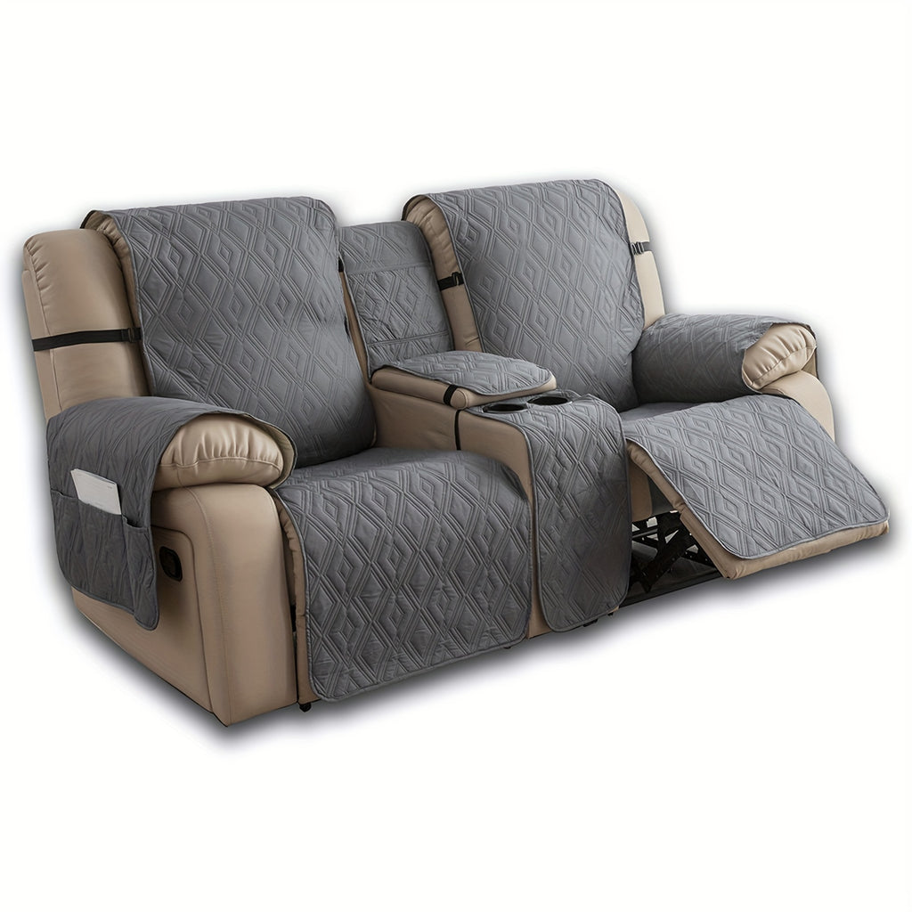 Loveseat Recliner Cover with Center Console – 4-Piece Set 100% Waterproof Dual Recliner Slipcover with Straps, Split Reclining Sofa Protector for Pets & Kids, Living Room Furniture Cover