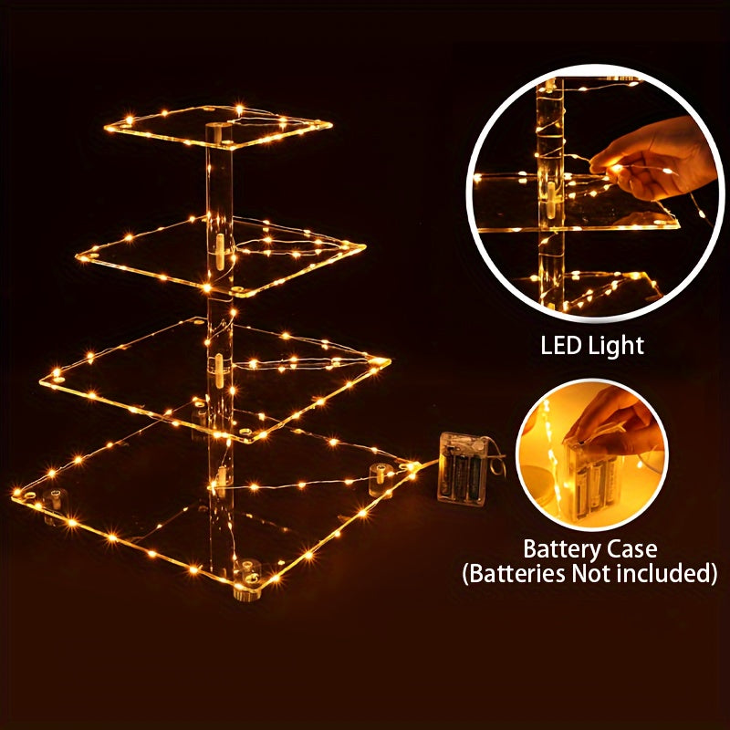 4-Tier Square Acrylic Cupcake Stand with LED Light Strip Holds 52 Cupcakes Dessert Display Tower for Weddings Birthdays Christmas Parties Graduations
