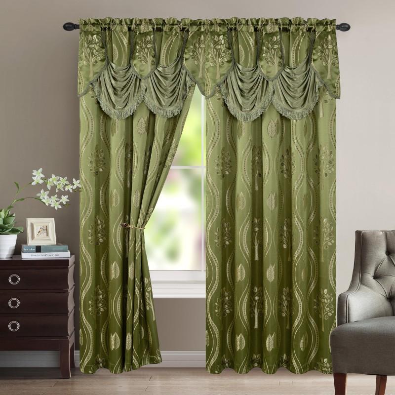 Aurora Jacquard Room-Darkening Curtain Panels with Waterfall Valance – 54” × 84” | Set of 2