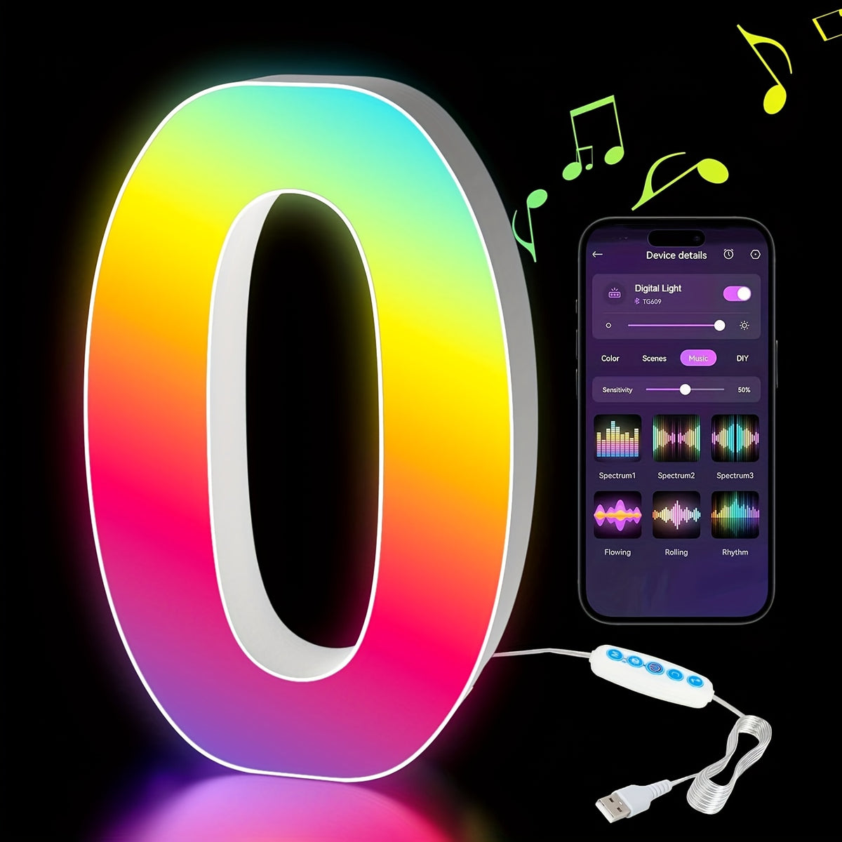 LED Alphabet Letter Lights with Music Sync, Colorful Flashing Marquee Letters for Bedroom, Party, Game Day & Festival Decor