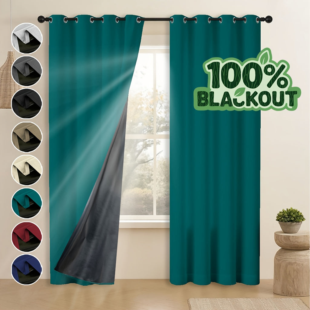 Grommet Blackout Curtains 2 Panels 100% Polyester for Bedroom, Living Room & Dining – Stainless Steel Rings, Black Backing, 8 Colors & 9 Sizes
