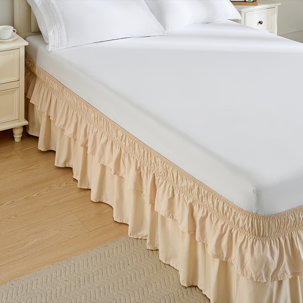 Double Ruffle Bed Skirt – 16" Drop Elastic Wrap-Around | Easy Install, Machine Washable | Twin, Full, Queen, King