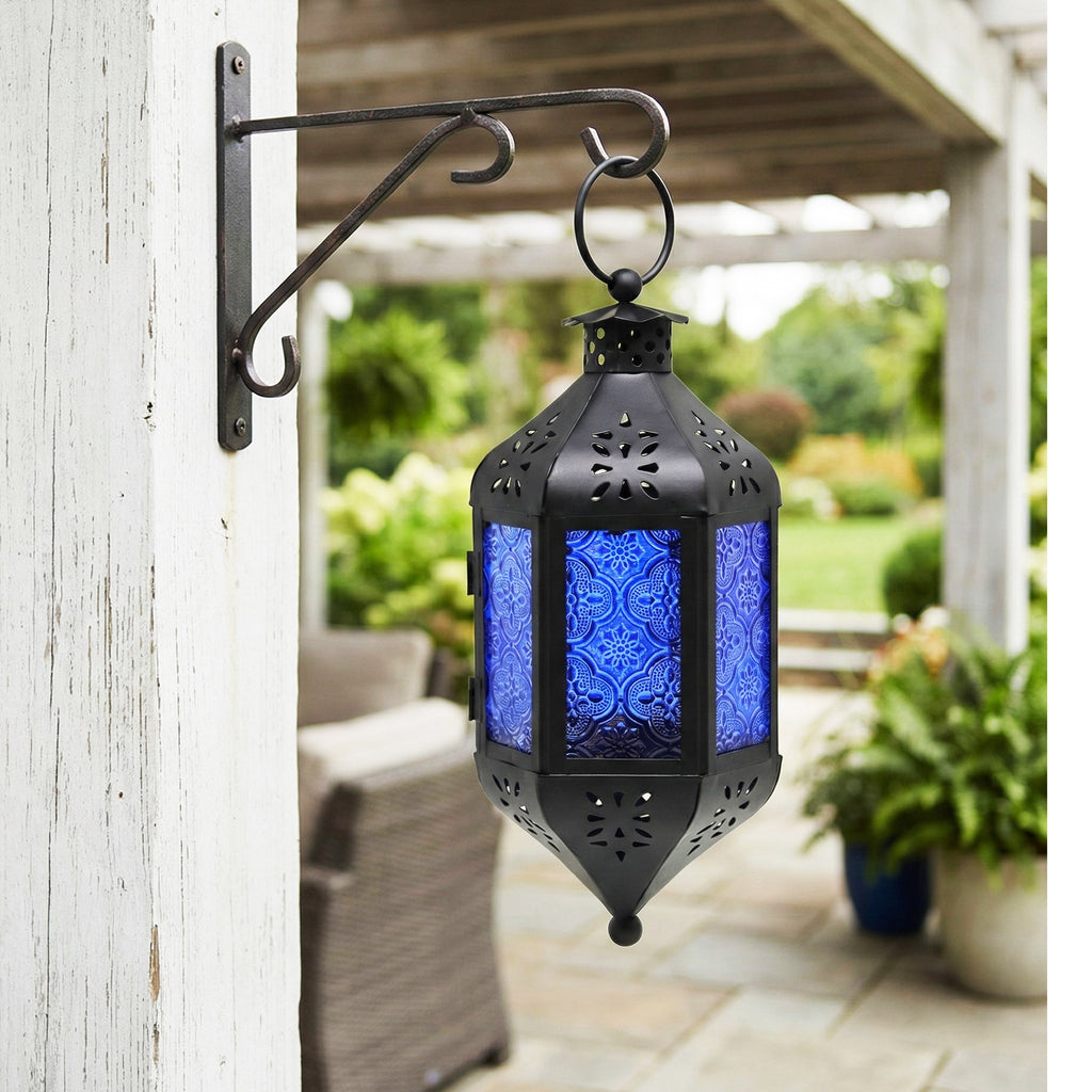 Moroccan Hanging Candle Lantern with Chain – Vintage Boho Style Iron & Glass Tealight Holder for Home, Patio, Garden, Wedding & Ramadan Decor (23.5" Overall)