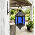 Moroccan Hanging Candle Lantern with Chain – Vintage Boho Style Iron & Glass Tealight Holder for Home, Patio, Garden, Wedding & Ramadan Decor (23.5" Overall)